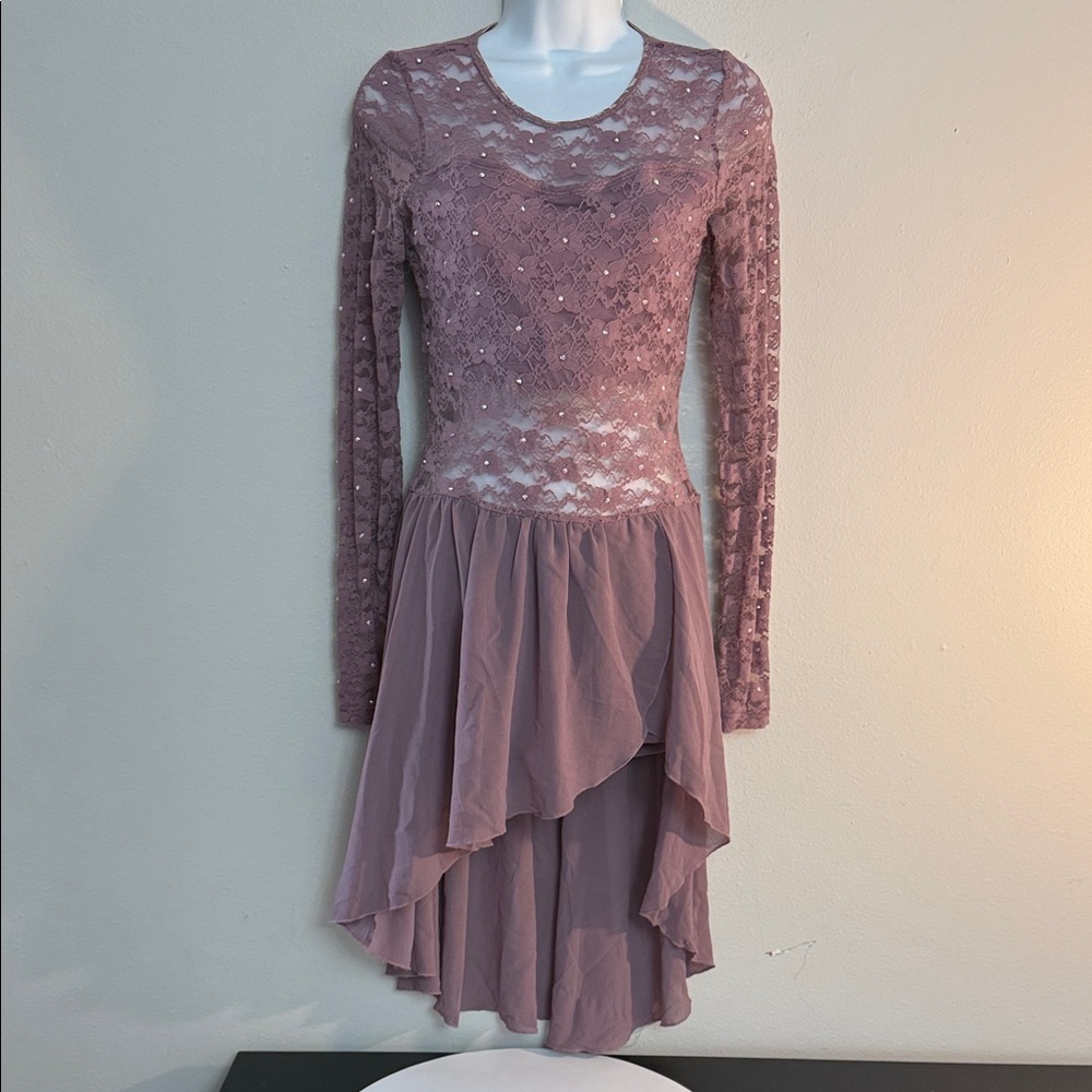 Balera Dance Outfit Dusty Rose Long Sleeve Lace Dress EUC